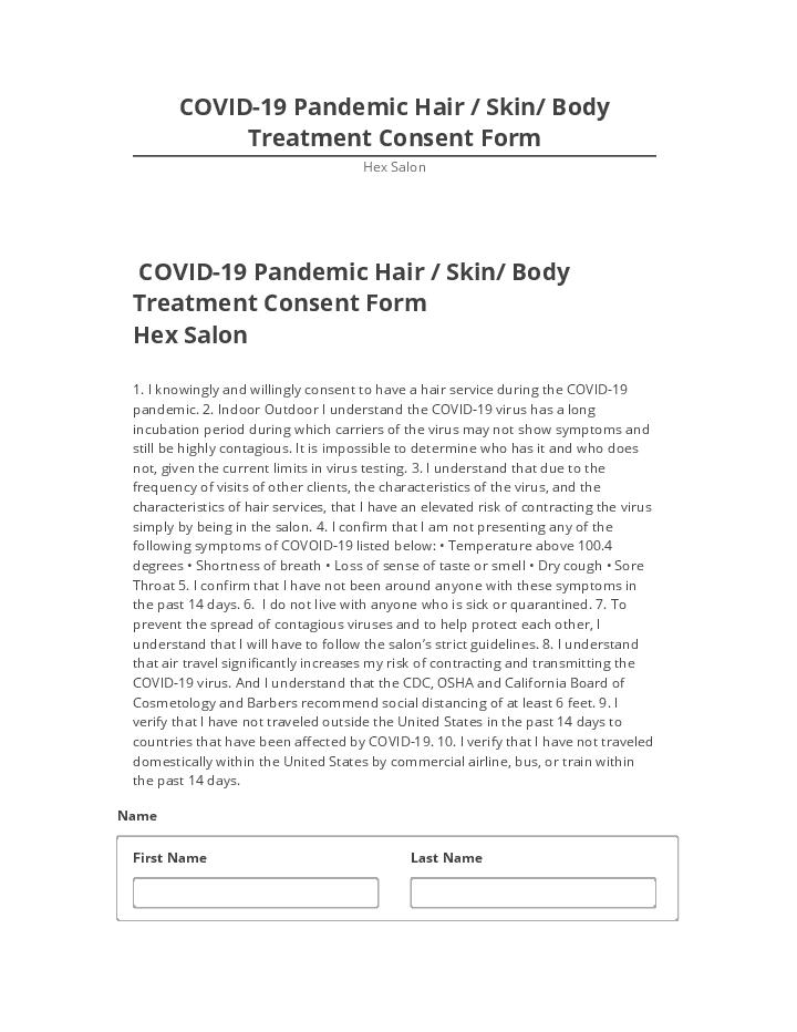 Arrange COVID-19 Pandemic Hair / Skin/ Body Treatment Consent Form