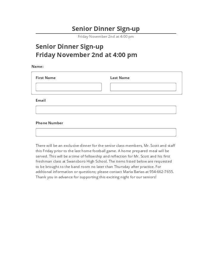 Arrange Senior Dinner Sign-up