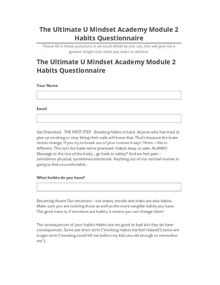 Pre-fill The Ultimate U Mindset Academy Module 2 Habits Questionnaire Salesforce