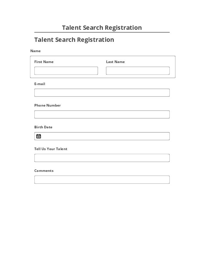 Pre-fill Talent Search Registration Netsuite