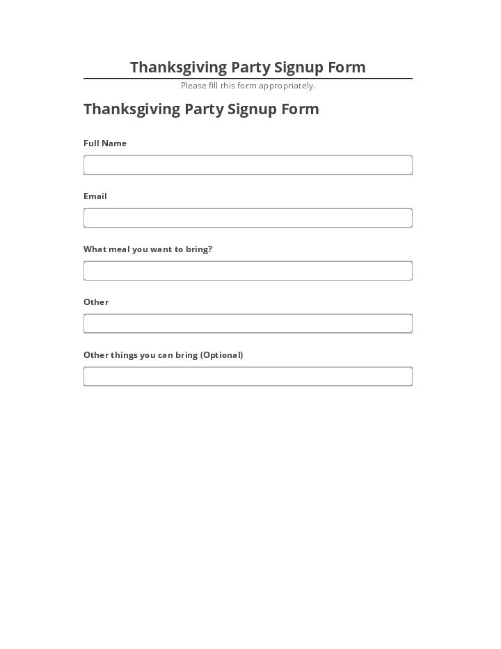 Export Thanksgiving Party Signup Form Salesforce