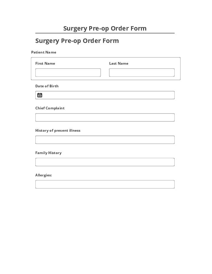 Export Surgery Pre-op Order Form