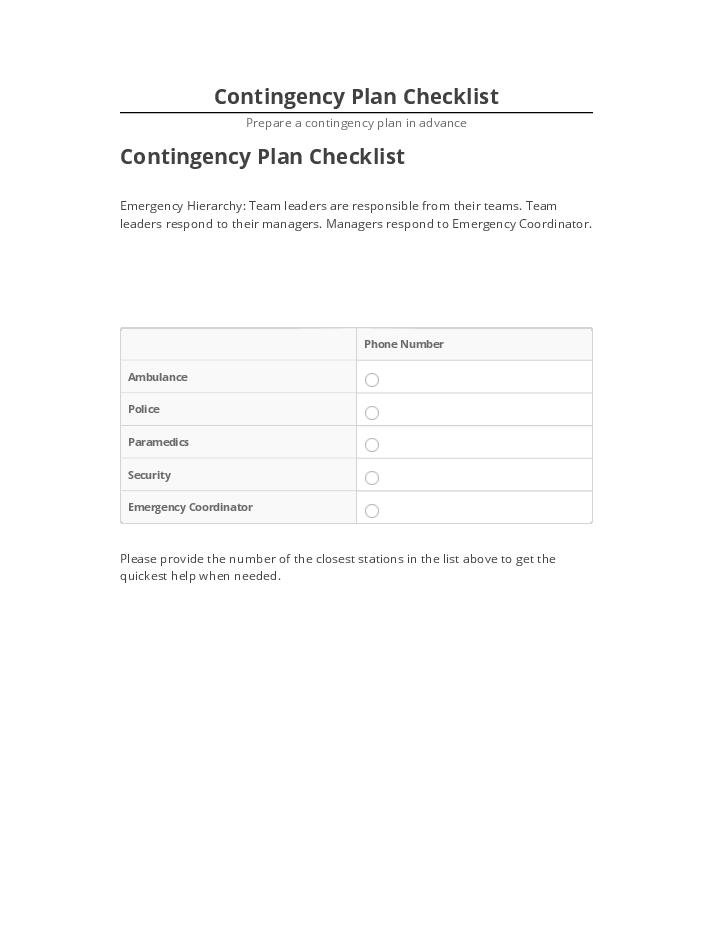 Update Contingency Plan Checklist