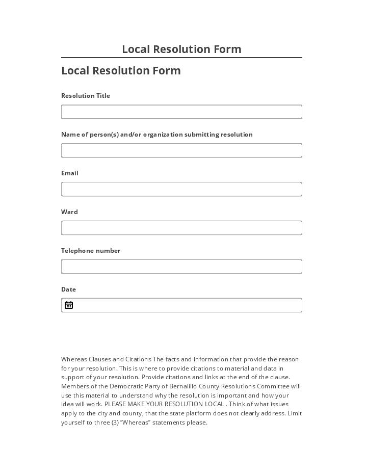 Integrate Local Resolution Form Salesforce