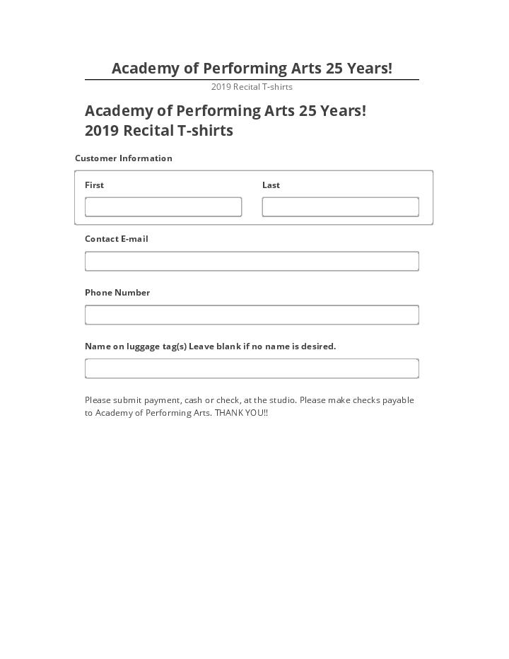 Pre-fill Academy of Performing Arts 25 Years! Netsuite