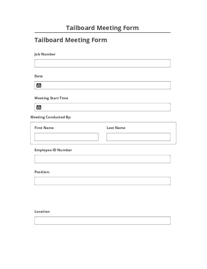 Arrange Tailboard Meeting Form