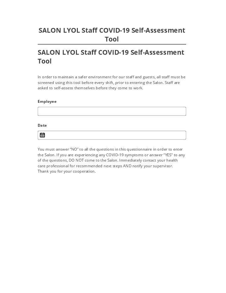 Arrange SALON LYOL Staff COVID-19 Self-Assessment Tool