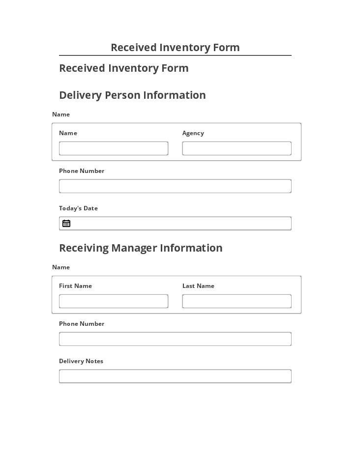 Arrange Received Inventory Form Salesforce