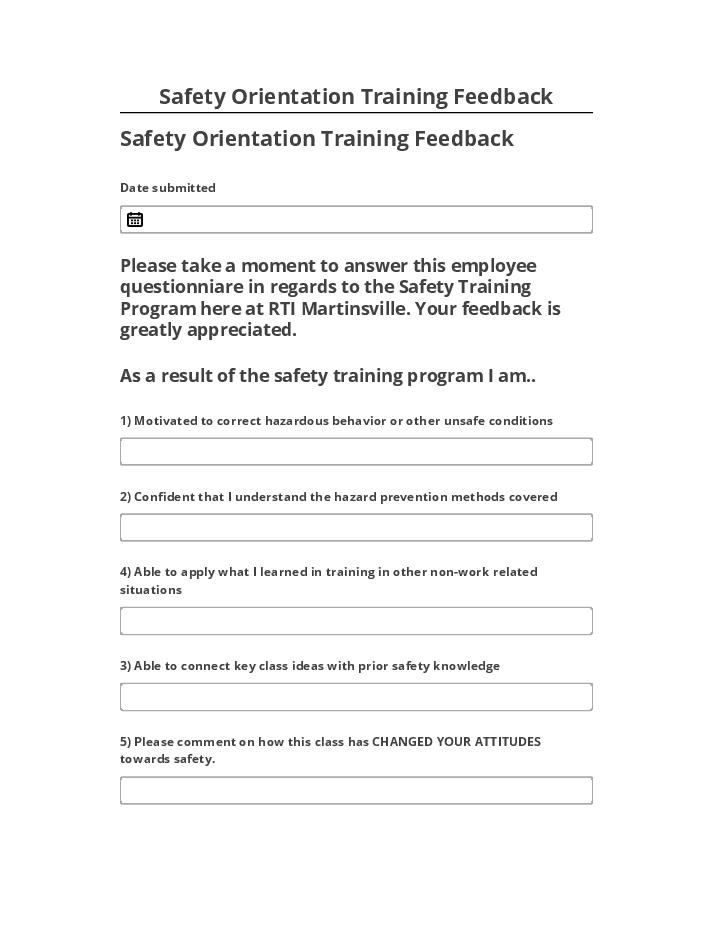 Update Safety Orientation Training Feedback Salesforce