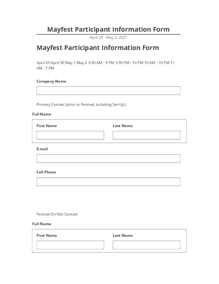 Arrange Mayfest Participant Information Form Netsuite
