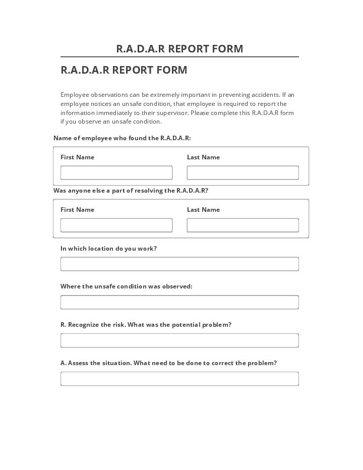 Update R.A.D.A.R REPORT FORM Salesforce