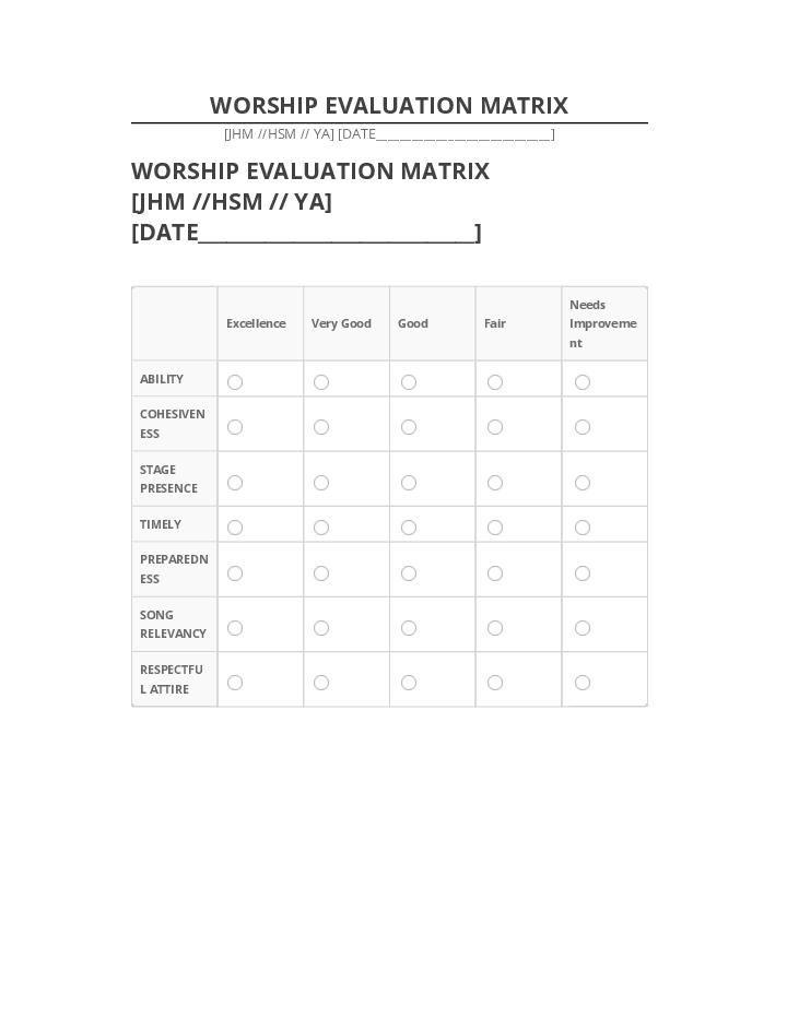 Update WORSHIP EVALUATION MATRIX Salesforce