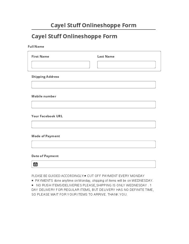 Update Cayel Stuff Onlineshoppe Form Salesforce