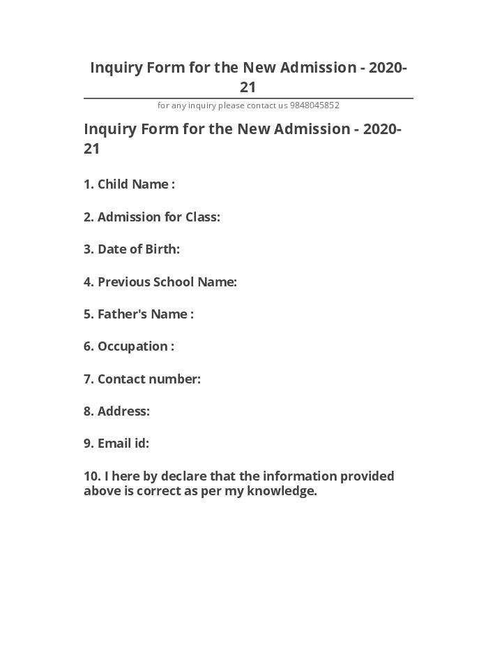 Arrange Inquiry Form for the New Admission - 2020-21 Netsuite