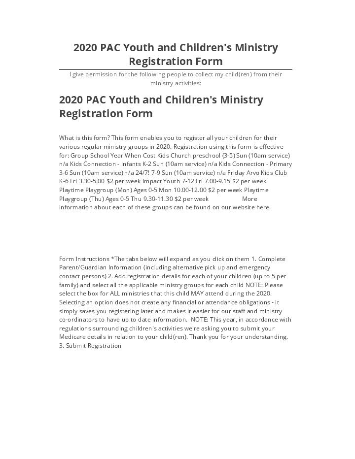 Archive 2020 PAC Youth and Children's Ministry Registration Form