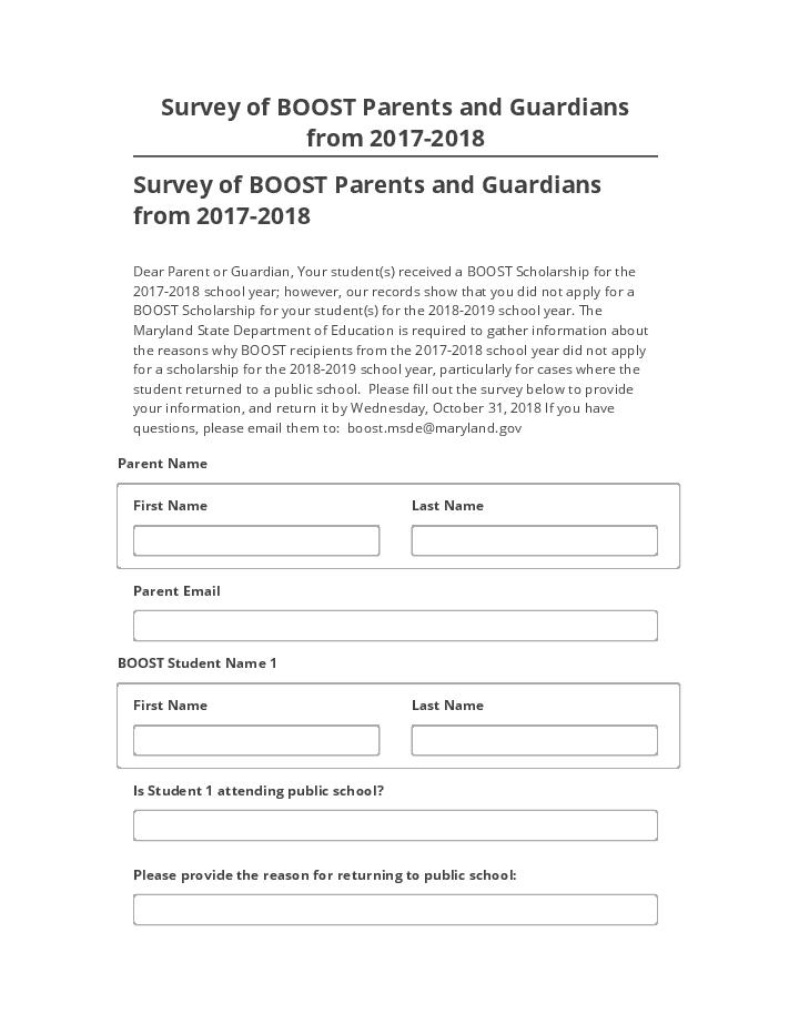 Update Survey of BOOST Parents and Guardians from 2017-2018 Microsoft Dynamics