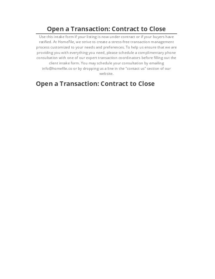 Pre-fill Open a Transaction: Contract to Close Netsuite