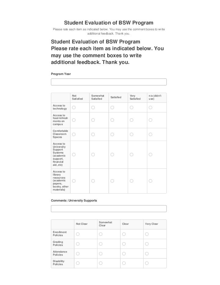 Pre-fill Student Evaluation of BSW Program Netsuite