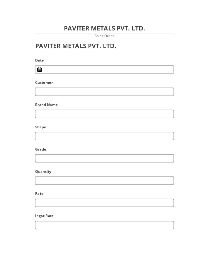 Update PAVITER METALS PVT. LTD. Salesforce