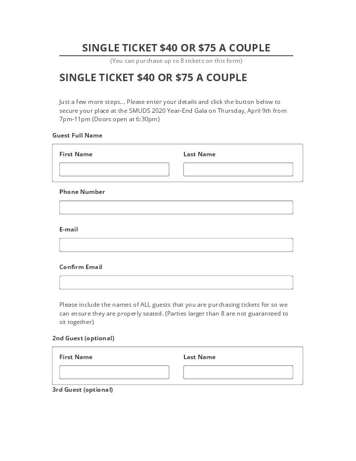 Extract SINGLE TICKET $40 OR $75 A COUPLE Netsuite