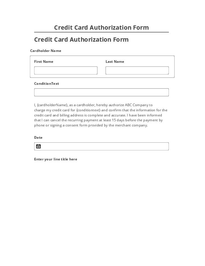 Manage Credit Card Authorization Form