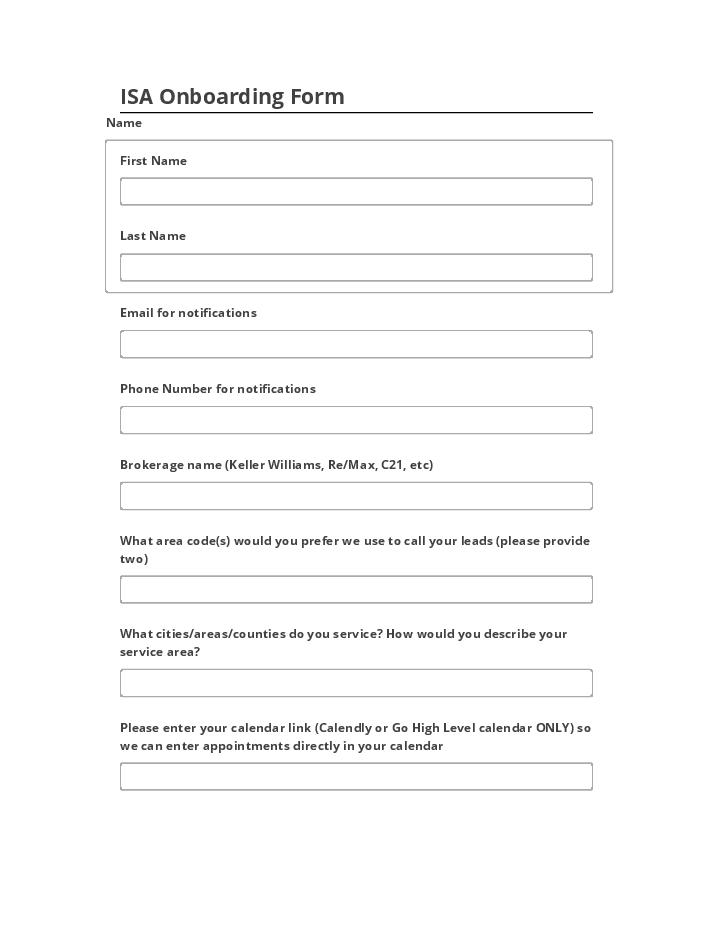Manage ISA Onboarding Form