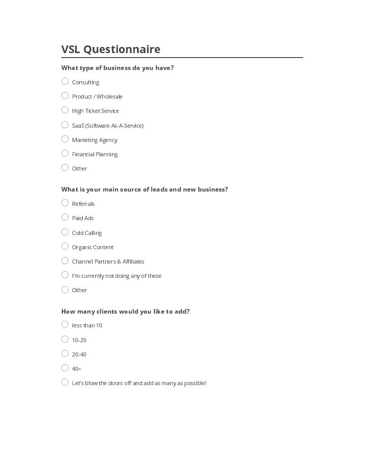 Archive VSL Questionnaire Salesforce