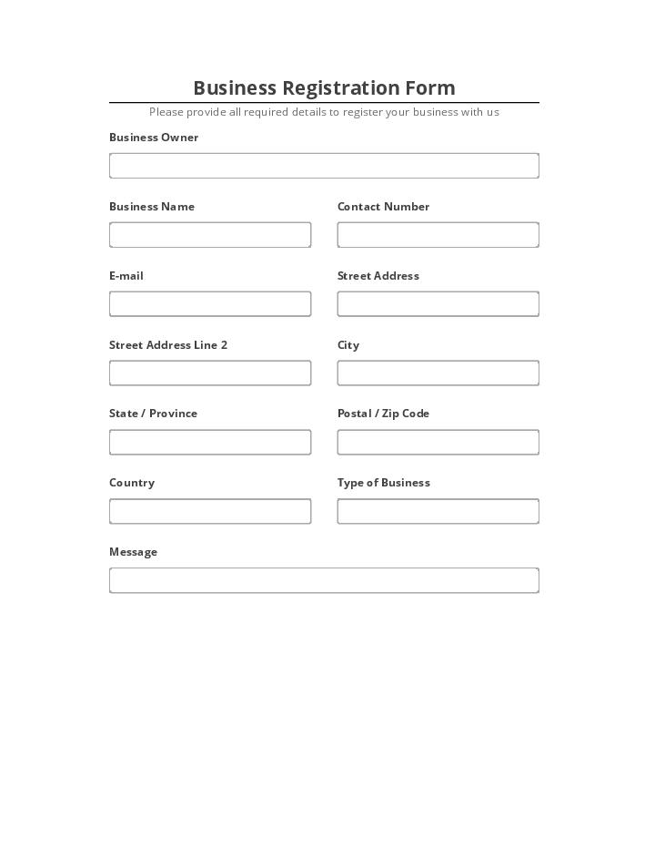 Arrange Business Registration Form Salesforce