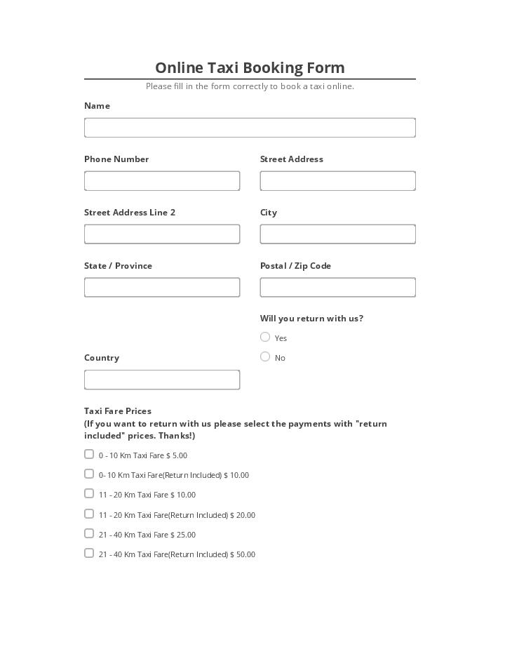 Incorporate Online Taxi Booking Form