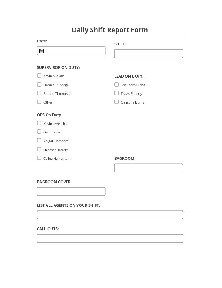 Manage Daily Shift Report Form Netsuite