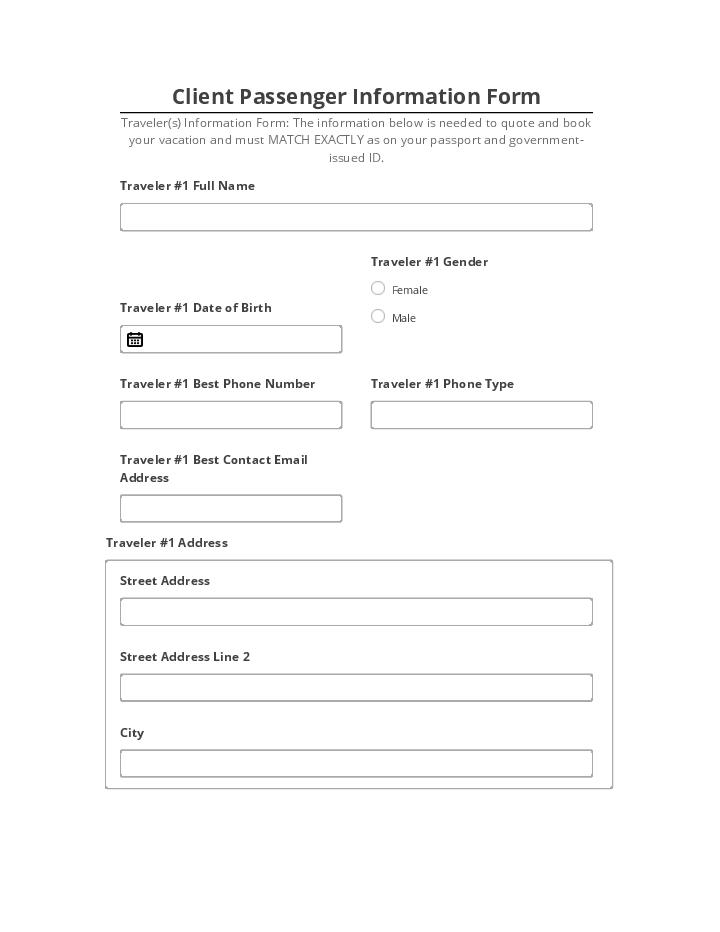Integrate Client Passenger Information Form