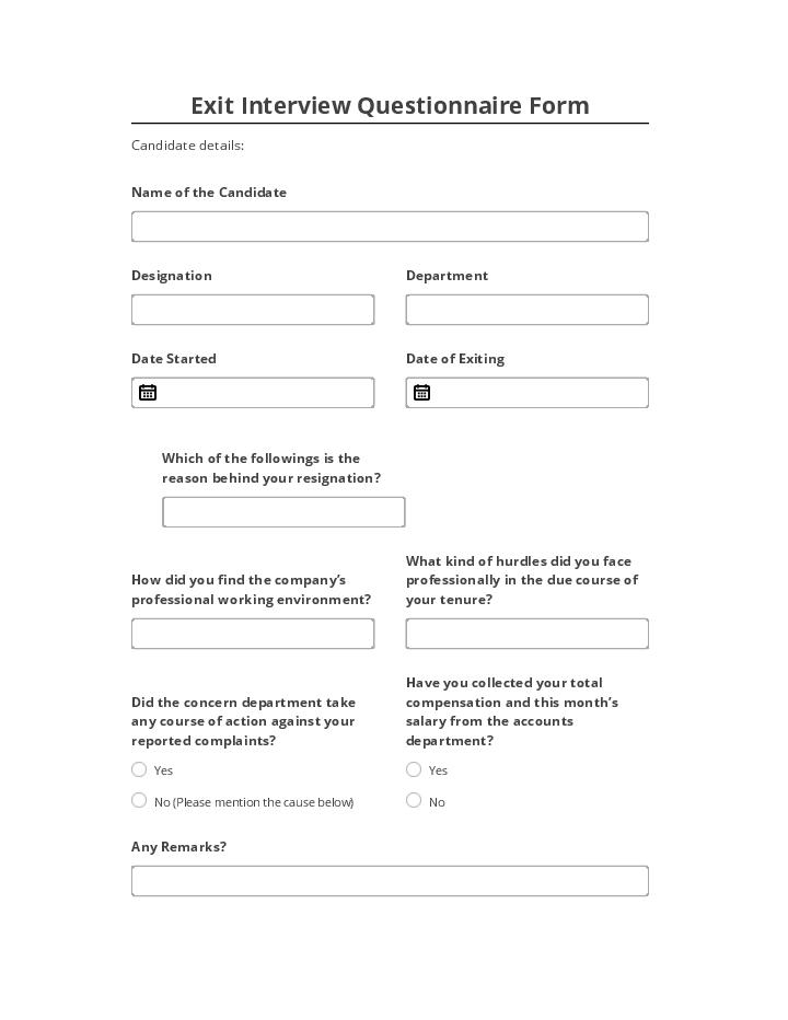 Arrange Exit Interview Questionnaire Form