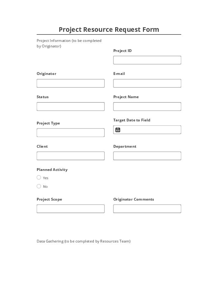 Integrate Project Resource Request Form