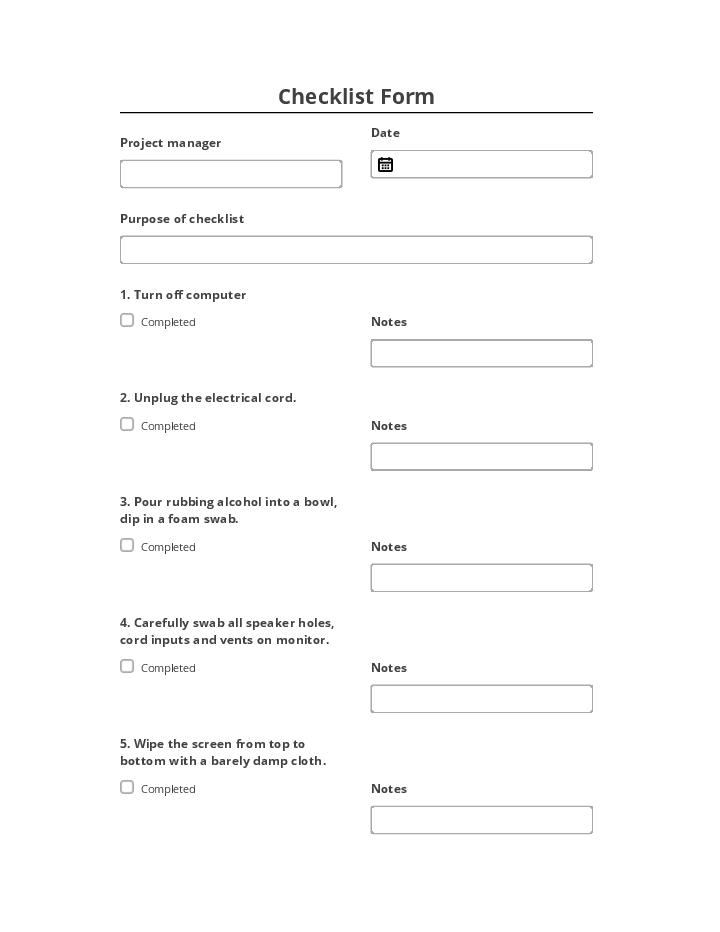 Arrange Checklist Form Salesforce