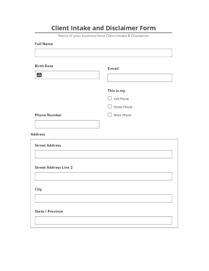 Extract Client Intake and Disclaimer Form Netsuite
