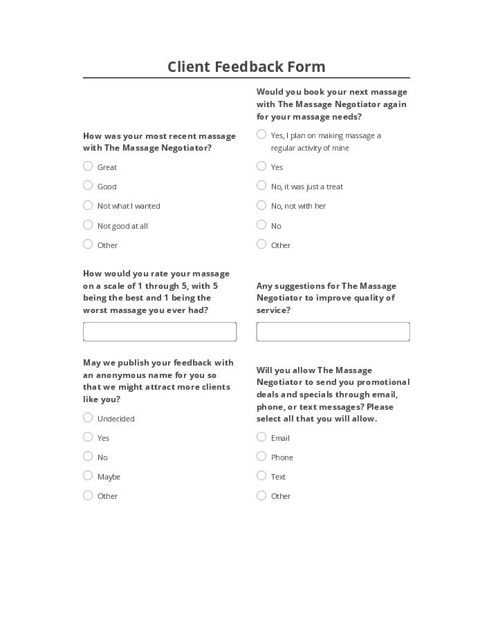 Arrange Client Feedback Form