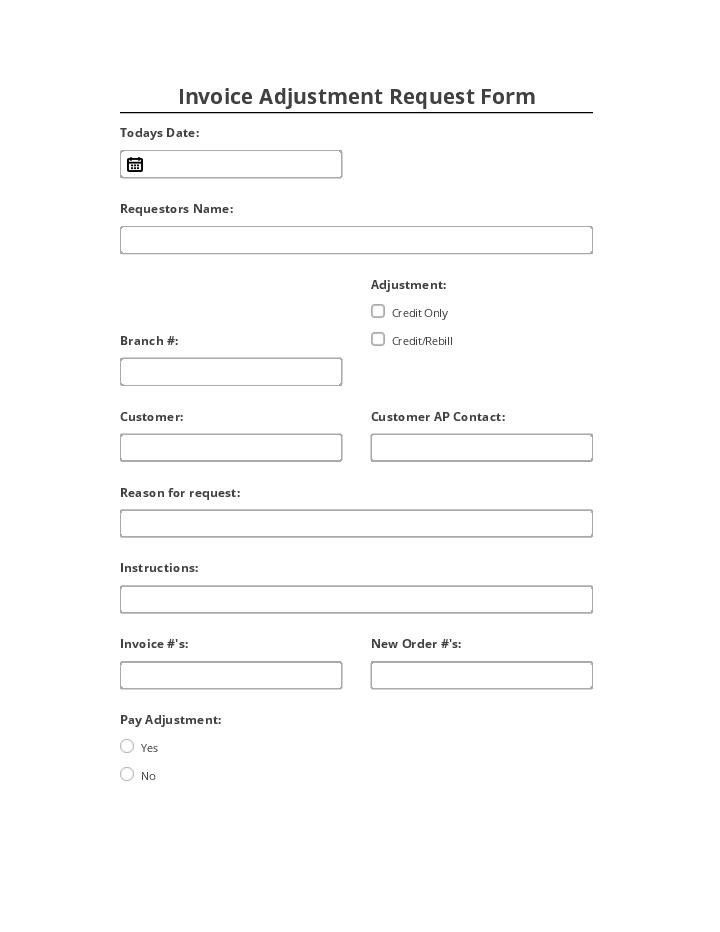Synchronize Invoice Adjustment Request Form Salesforce