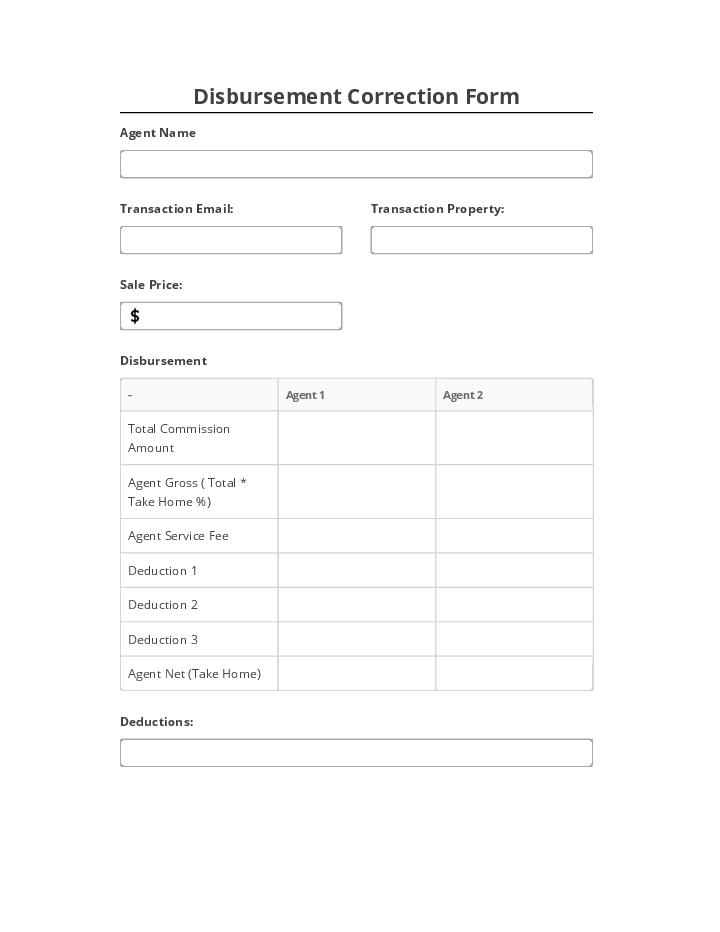 Arrange Disbursement Correction Form