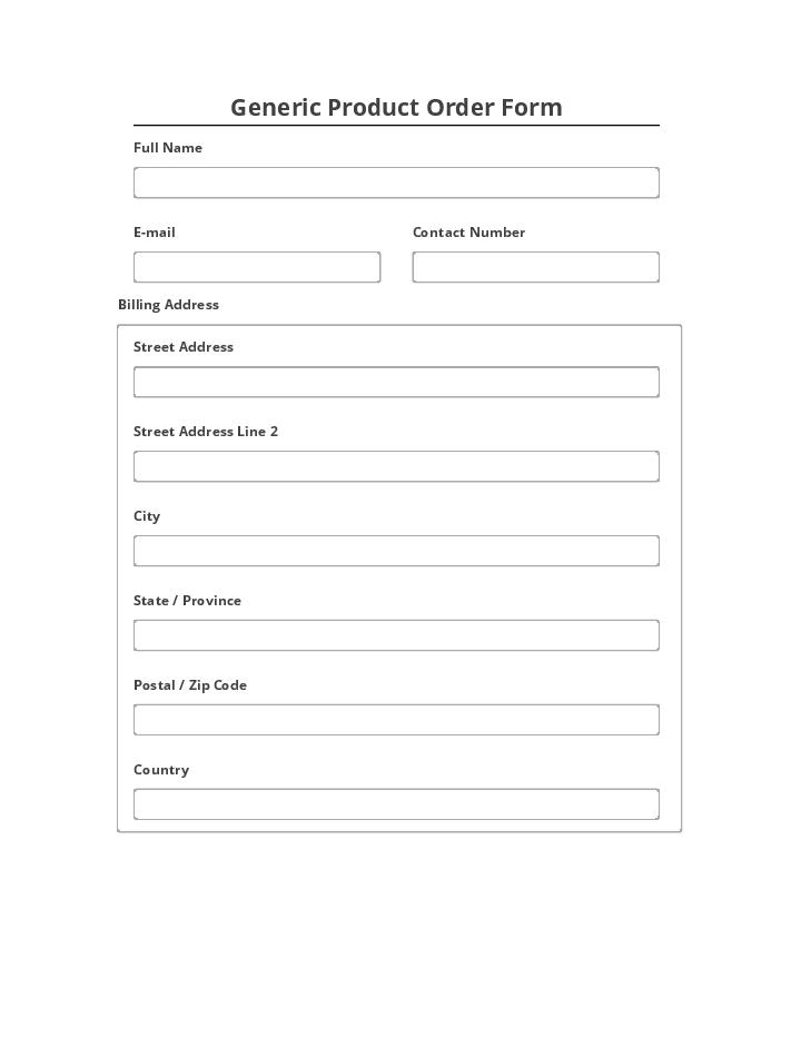 Export Generic Product Order Form