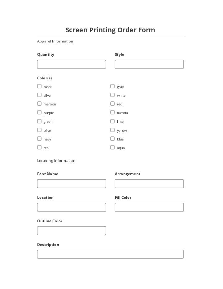 Automate Screen Printing Order Form
