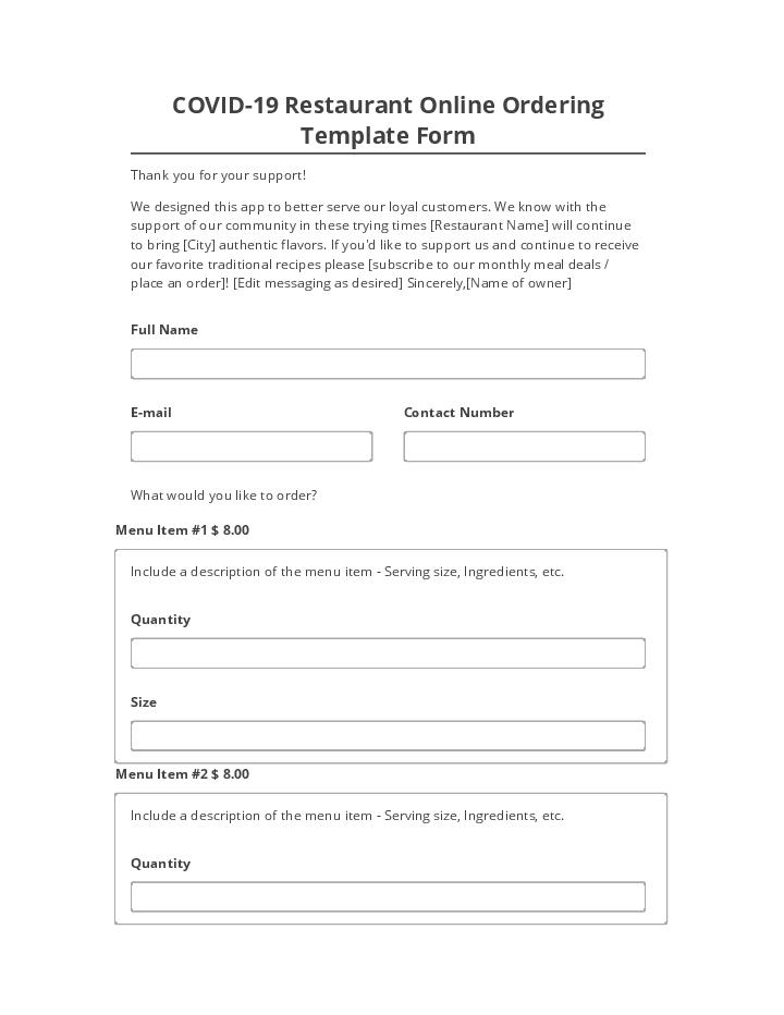 Manage COVID-19 Restaurant Online Ordering Template Form