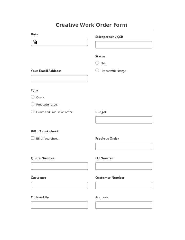 Pre-fill Creative Work Order Form Netsuite