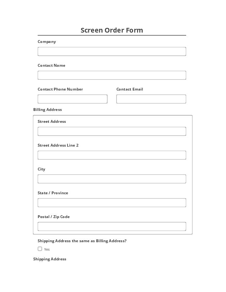 Pre-fill Screen Order Form