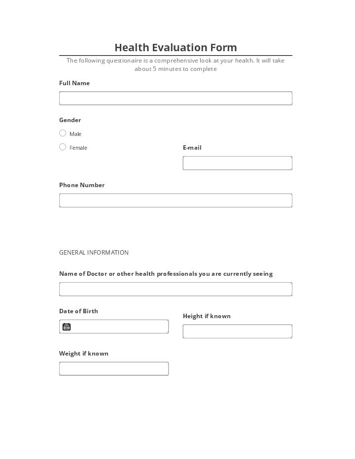 Manage Health Evaluation Form Netsuite