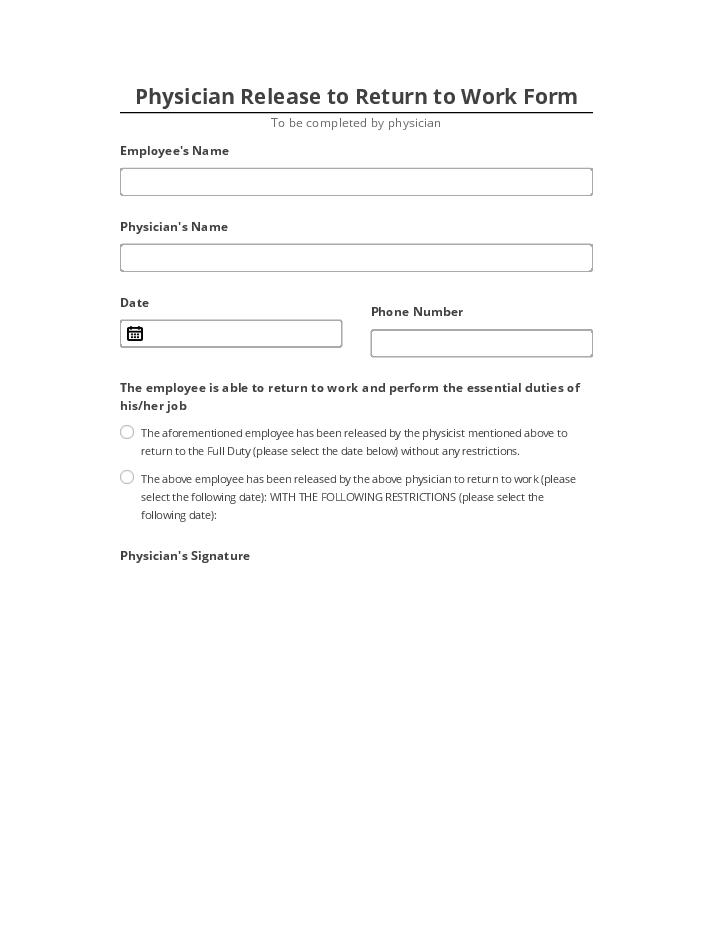 Automate Physician Release to Return to Work Form