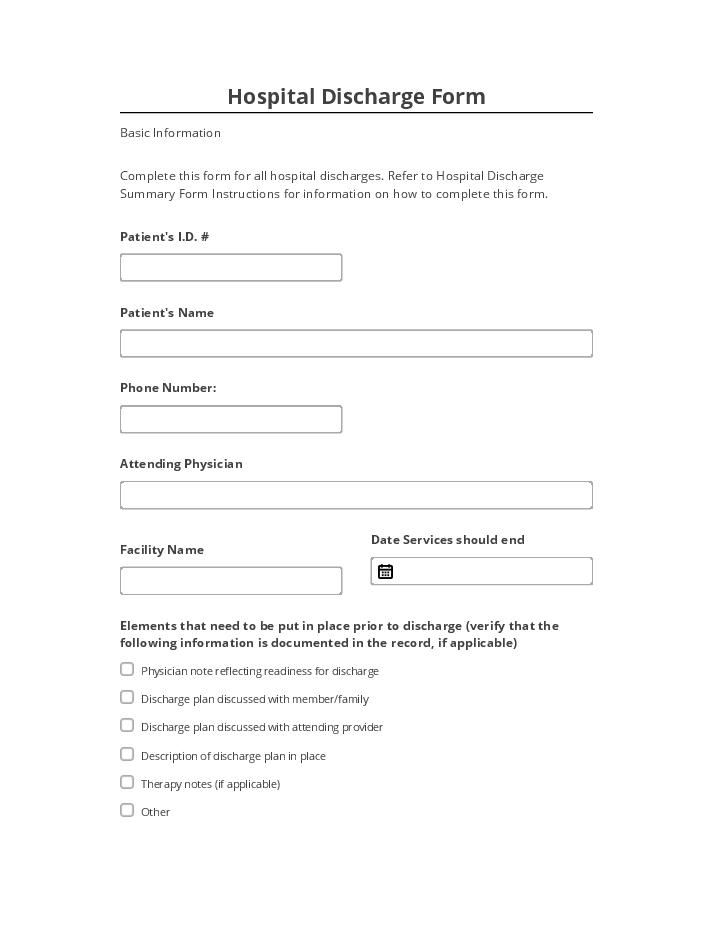 Manage Hospital Discharge Form Salesforce