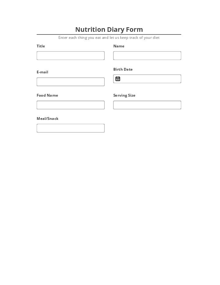 Manage Nutrition Diary Form Netsuite