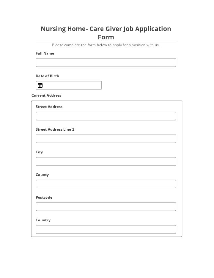 Extract Nursing Home- Care Giver Job Application Form Netsuite