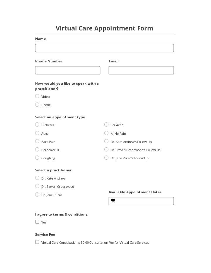 Incorporate Virtual Care Appointment Form