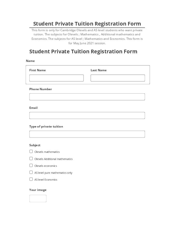 Export Student Private Tuition Registration Form to Salesforce
